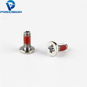 Custom M1.2 M1.4 cross drive nickel plated red patch precision screw